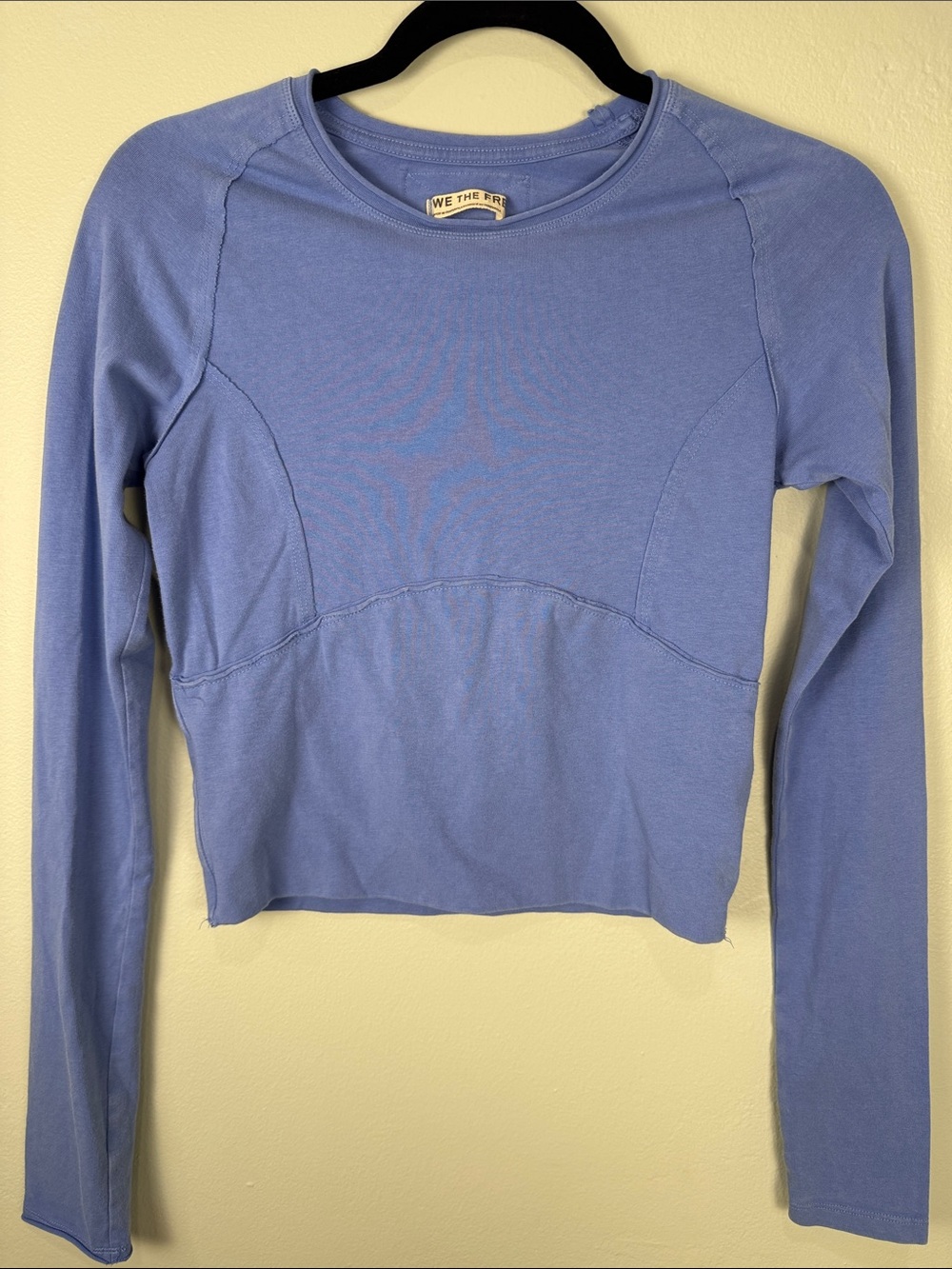 Free People Protagonist Crop Top Blue Exposed Seam Long Sleeve Size Small